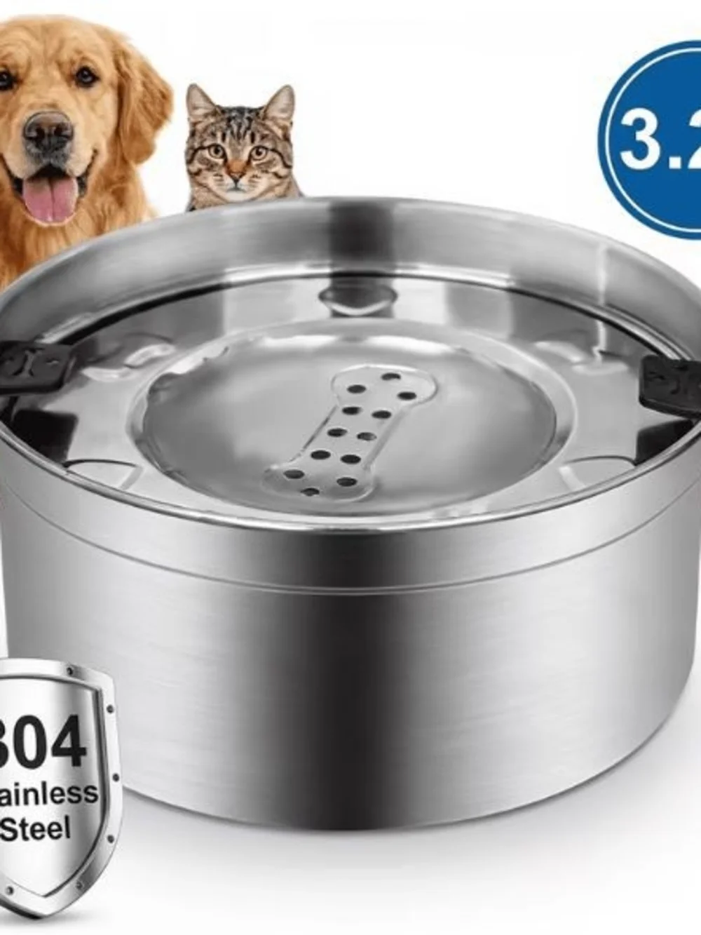 Stainless Steel Pet Water Fountain - Silver